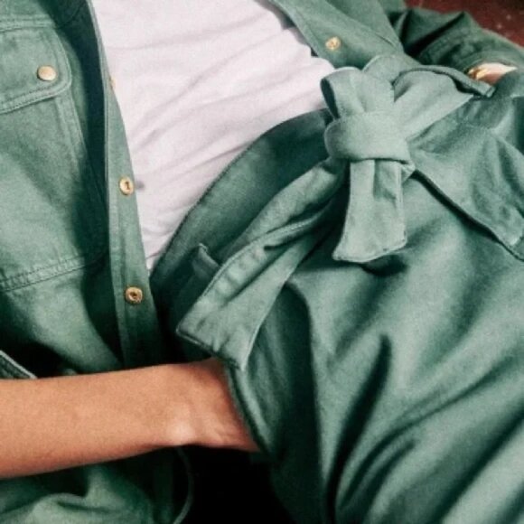 Sezane Austin High Waist Paperbag Waist Crop Trousers In Jade Green Size 6 EUC - Picture 1 of 12